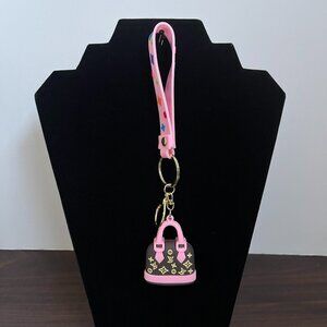 Mini Bag Keychain Lanyard Pink Brown Bag Charm Key Ring Unbranded Novelty New